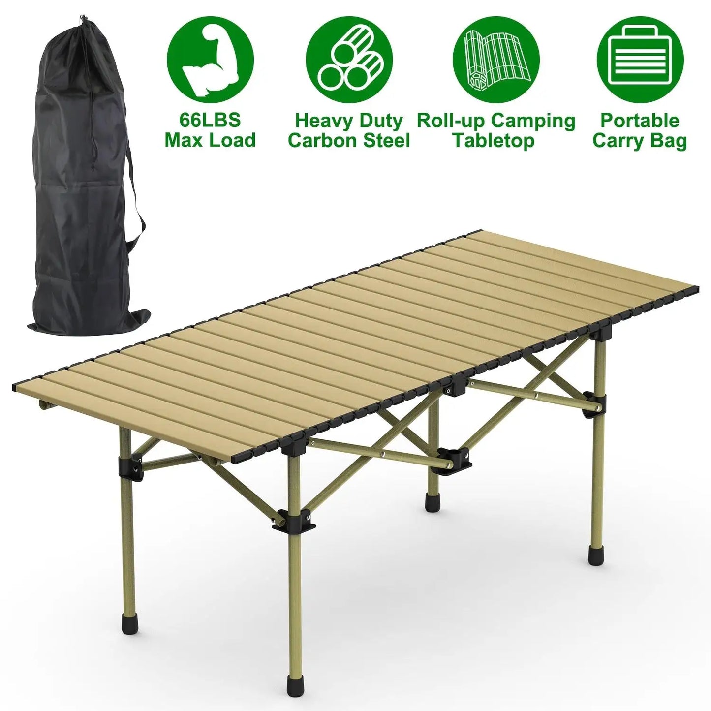 Folding Camping Table Portable Carbon Steel Heavy Duty Foldable for Outdoor Use 4 to 6 Person Grill