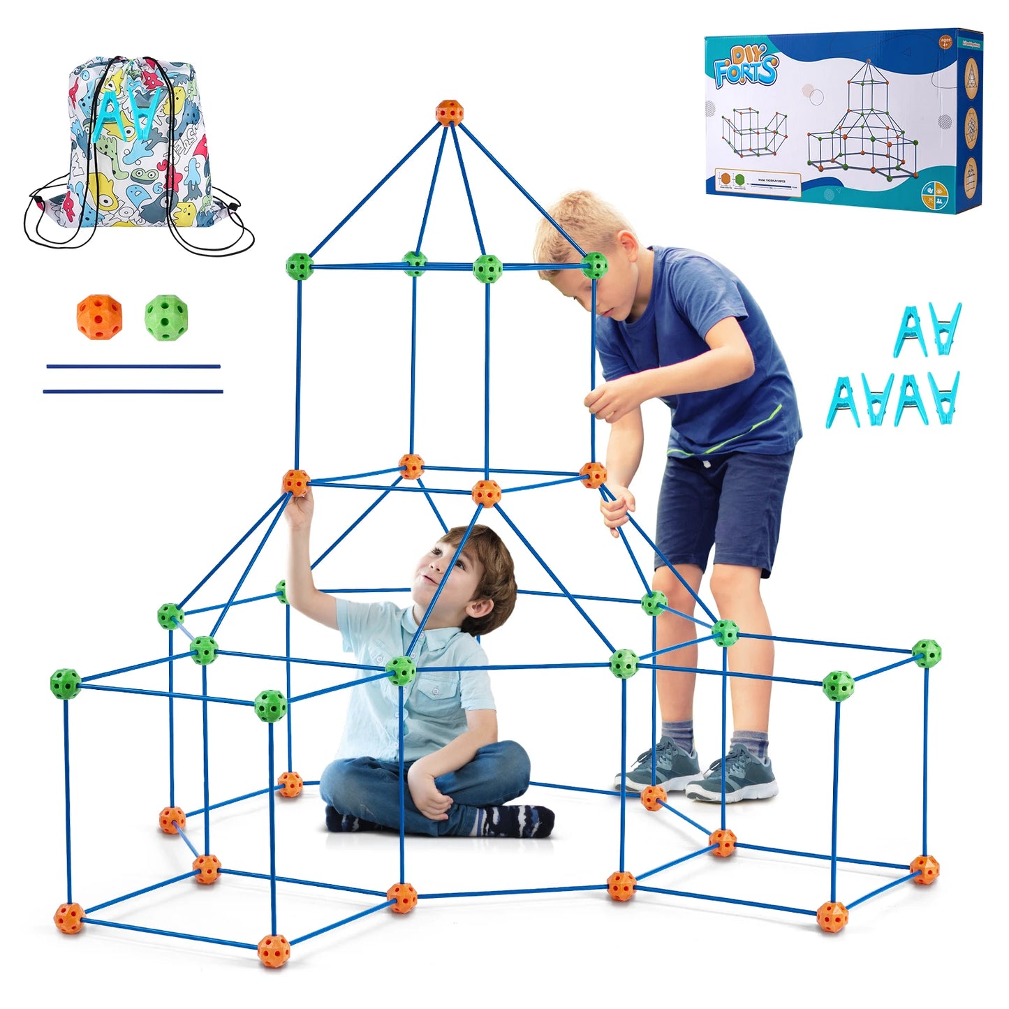 SucceBuy Fort Building Blocks Kids Creative Indoor Play Tent Brick Kit with 80 Rods and 40 Balls for DIY Educational Castle Toys