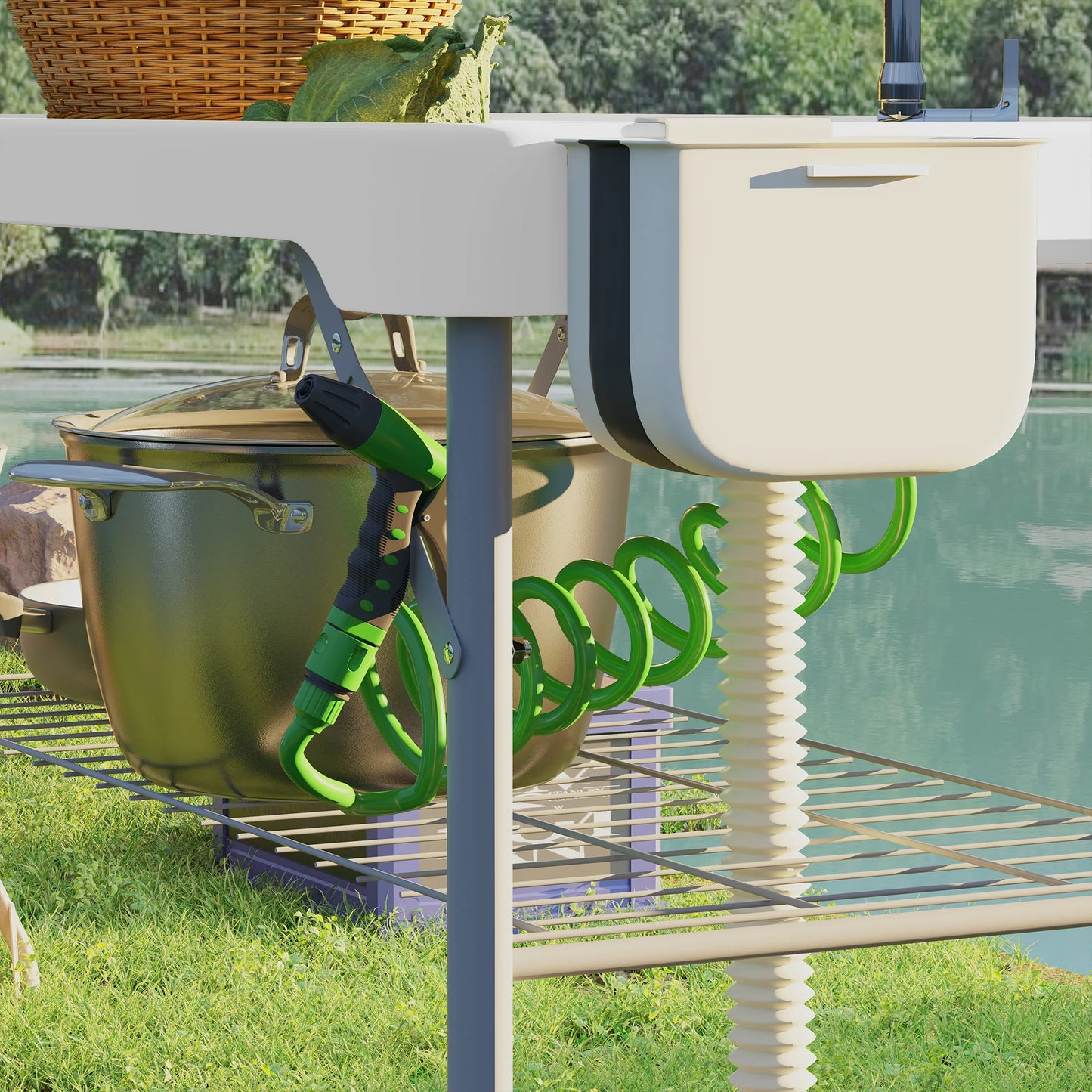 Folding Fish Cleaning Table with Sink and Faucet Outdoor Camping Table White