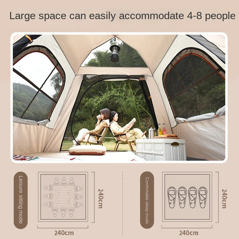 Portable Automatic Camping Tent With Canopy Two Doors