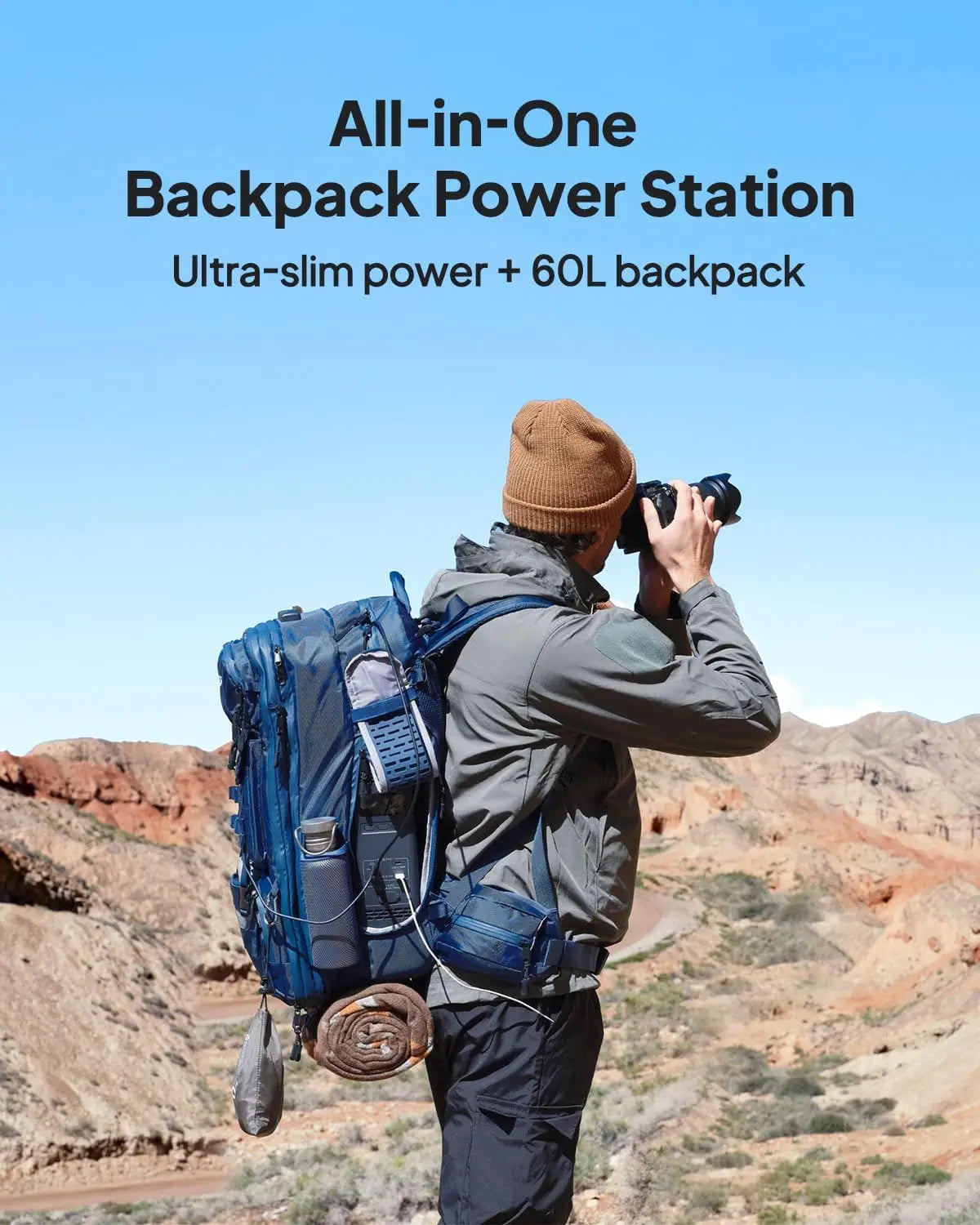 Bluetti Handsfree 2 Solar Backpack Power Station 512Wh 700W LiFePO4 Solar Generator for Hiking Photography Travel US Plug