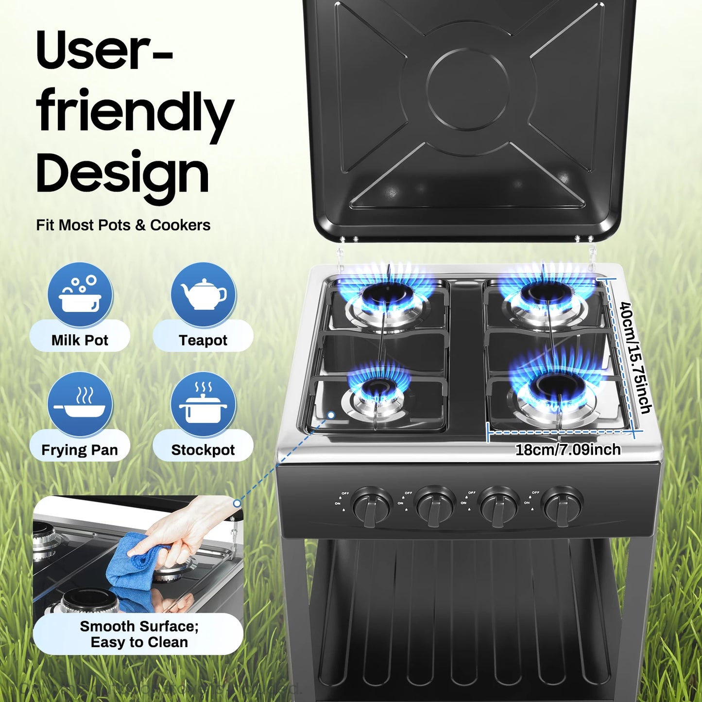 4 Burner Portable Gas Stove With Wind Blocking Cover