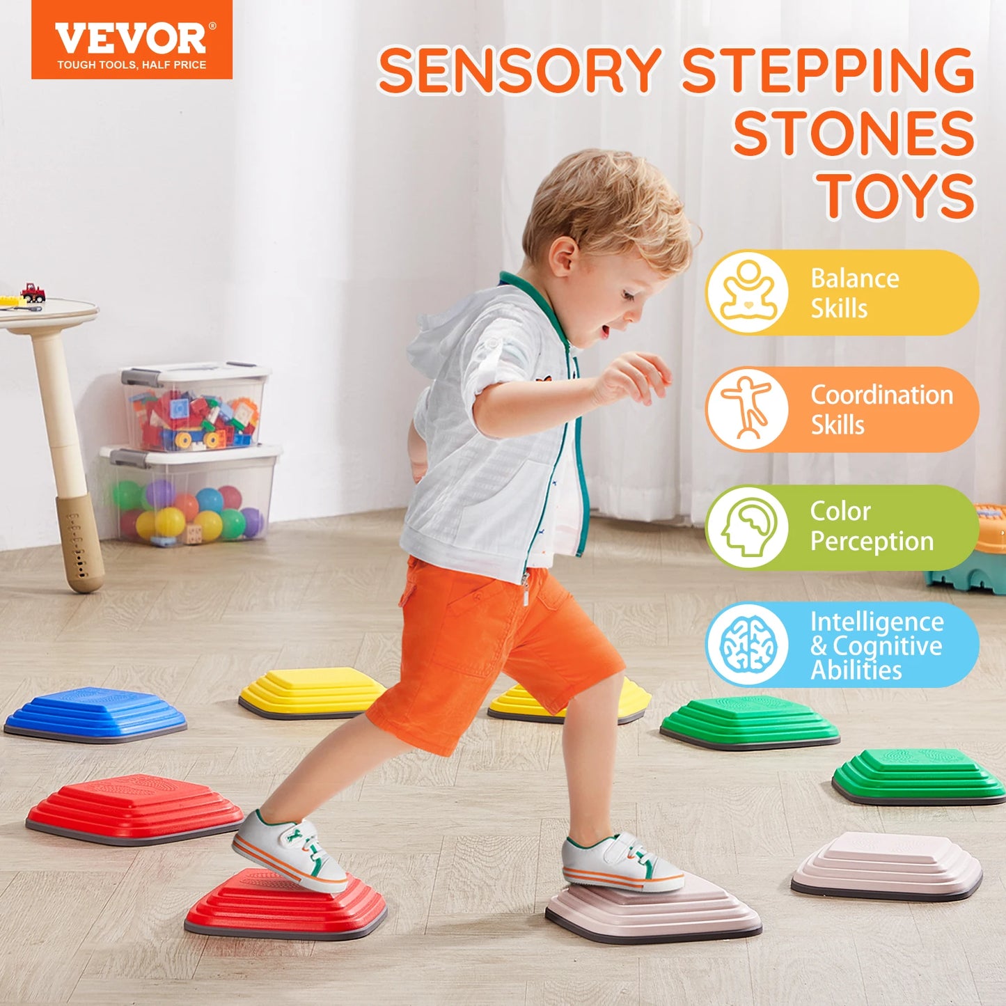 VEVOR 10PCS Children's Balance Training Stepping Stones Sensory Coordination Game for Kids Sports Toys