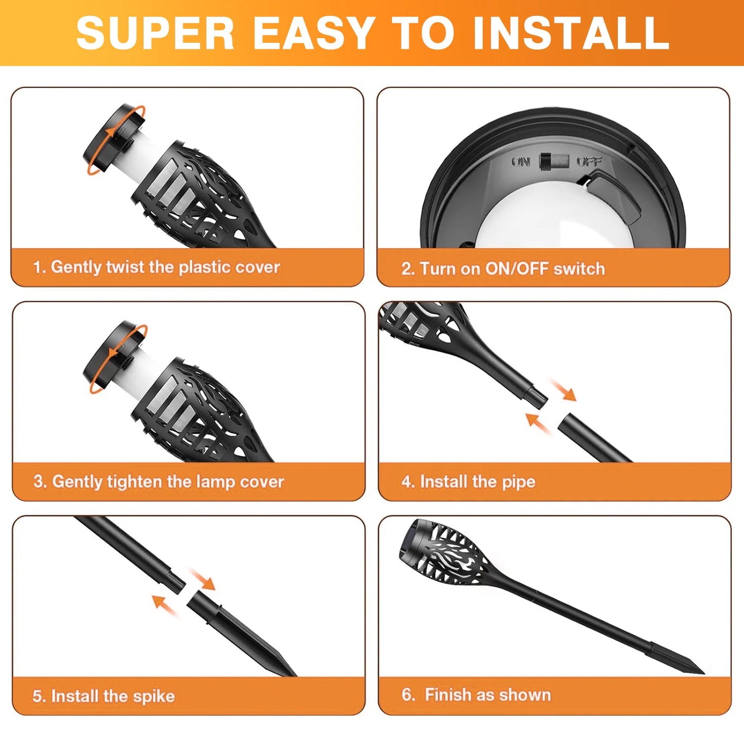 6Pack Solar Flickering Flame Lights Waterproof For Patio