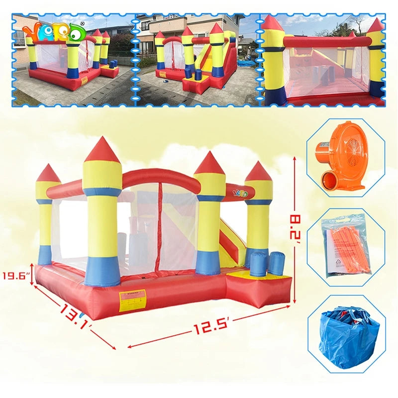 Inflatable Trampoline Bouncy Castle Jumping House with Blower Kids Playhouse Inflatable Bouncer Games for Courtyard