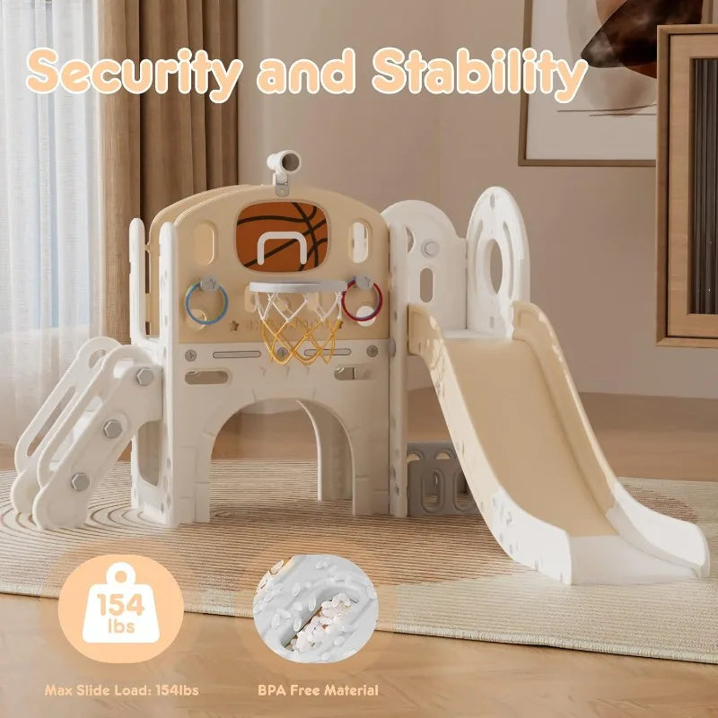 XJD 8 in 1 Toddler Slide Set Kids Climber Playset with Basketball Hoop and Ball Indoor Outdoor Playground for Toddlers 1 to 3 Years