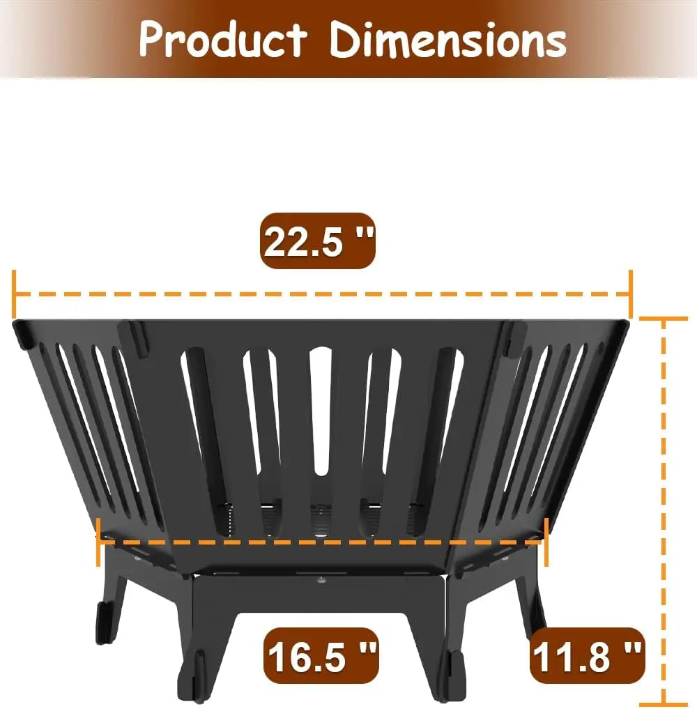 22.5 Inch Portable Hexagonal Wood Burning Fire Pit with Carrying Bag for Camping and Outdoor Patio
