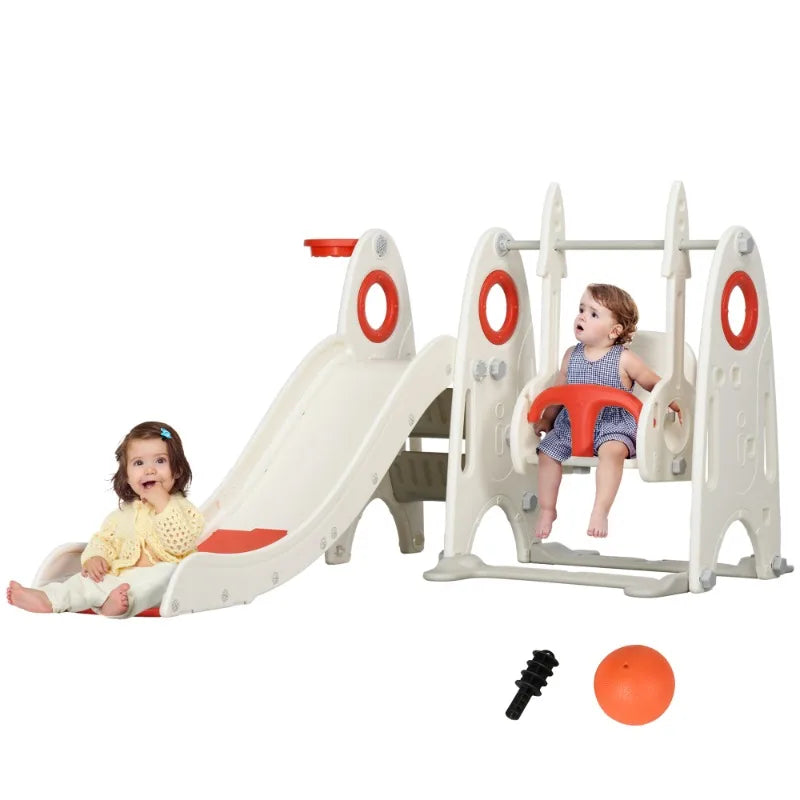 4 In 1 Toddler Playground Indoor Playset with Slide Swing Basketball Hoop and Climber for Kids 1 to 3 Years Old