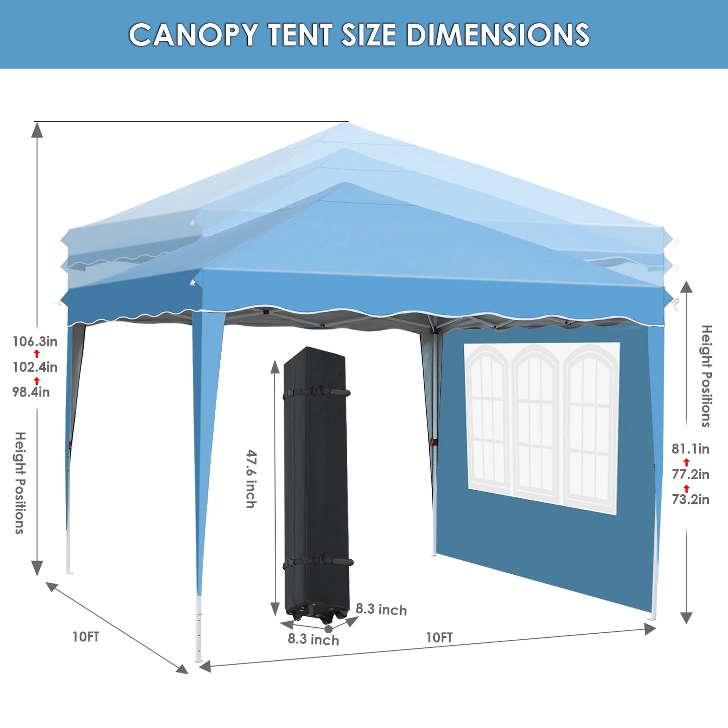 AOOU 10x10FT Pop Up Canopy With 4 Sidewalls Wheeled Bag