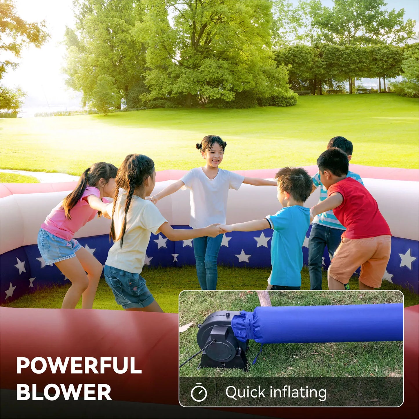 Gaga Ball Pit Inflatable 15FT with Air Blower Portable Gagaball Court for Kids Outdoor Sports Game