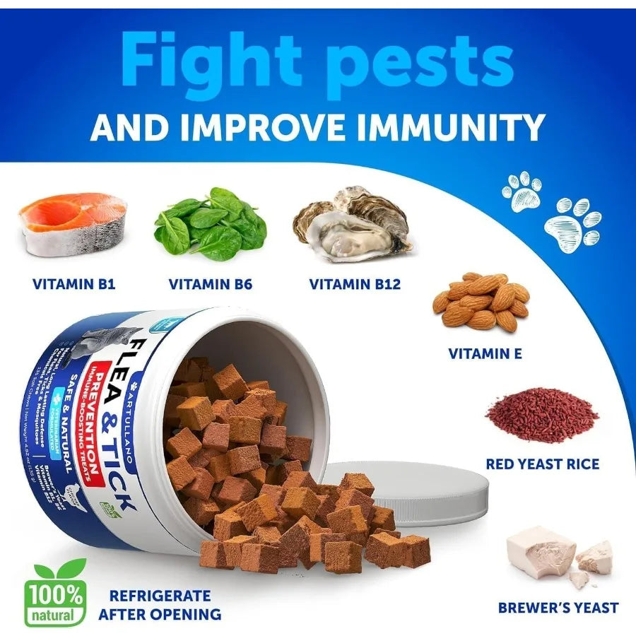 Natural Flea Treatment for Cats and Kittens Chewable Daily Oral Pills with Vitamins Flea and Tick Prevention Supplement