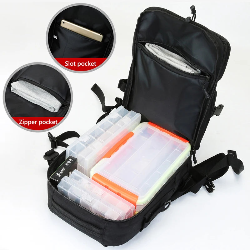 Large Fishing Tackle Storage Bag With Rod Holder Backpack