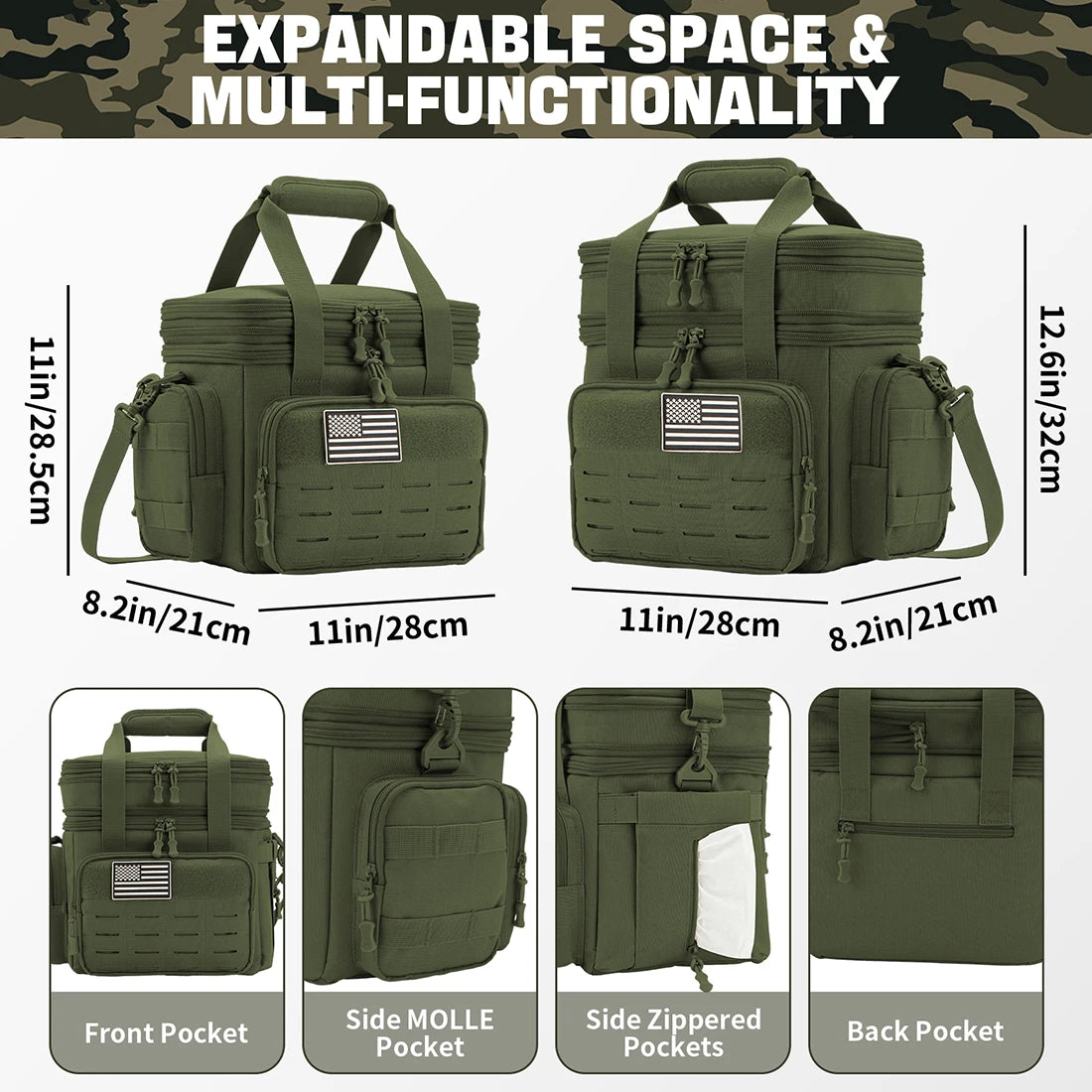 Tactical Insulated Lunch Box Expandable With MOLLE Webbing