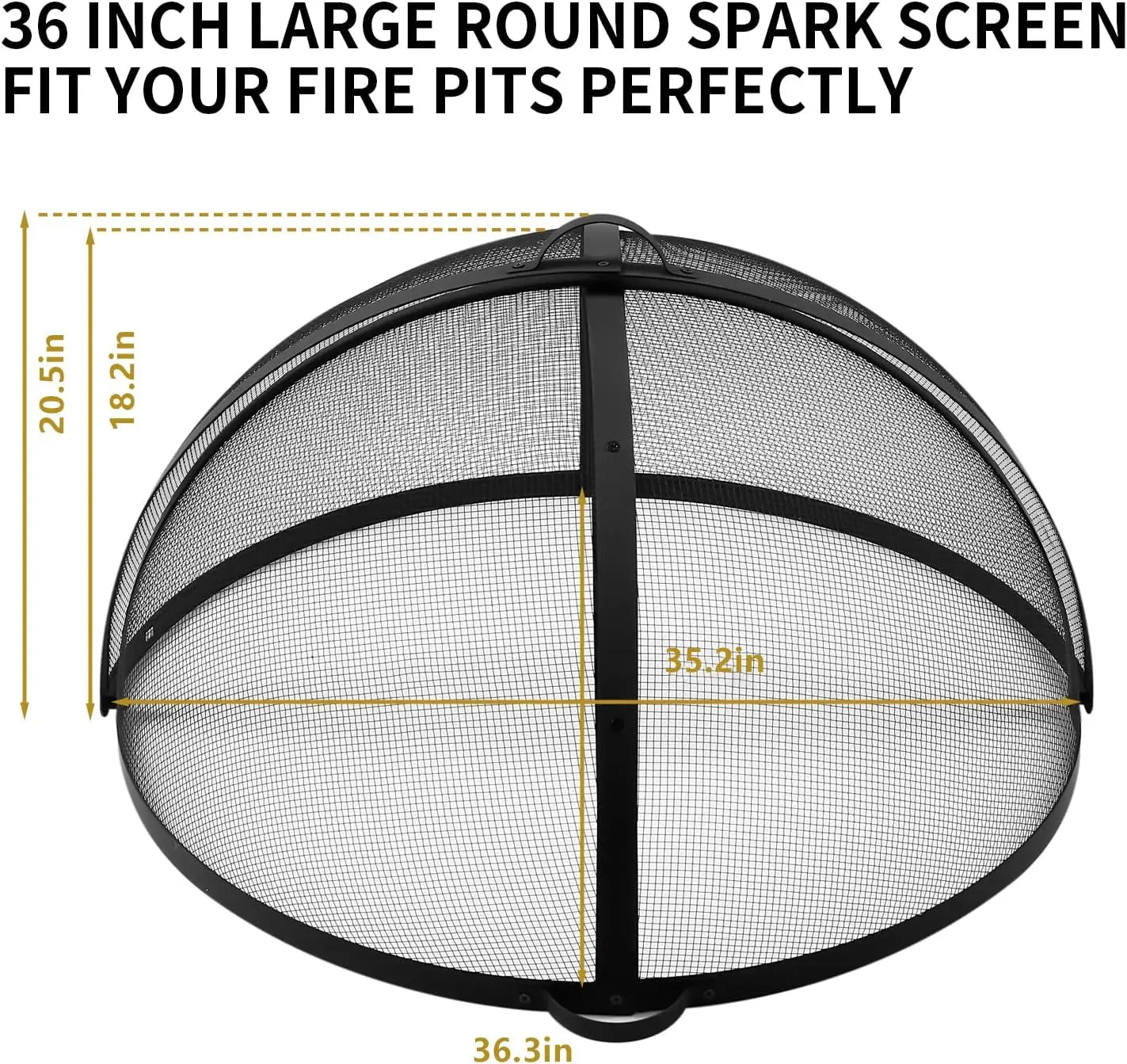 Outdoor Fire Pit Spark Screen Cover Accessory 36 Inch Patio Round Easy Opening Fire Mesh Screen Guard Heavy Duty Steel Firepit Ember Lid with Hinge Black