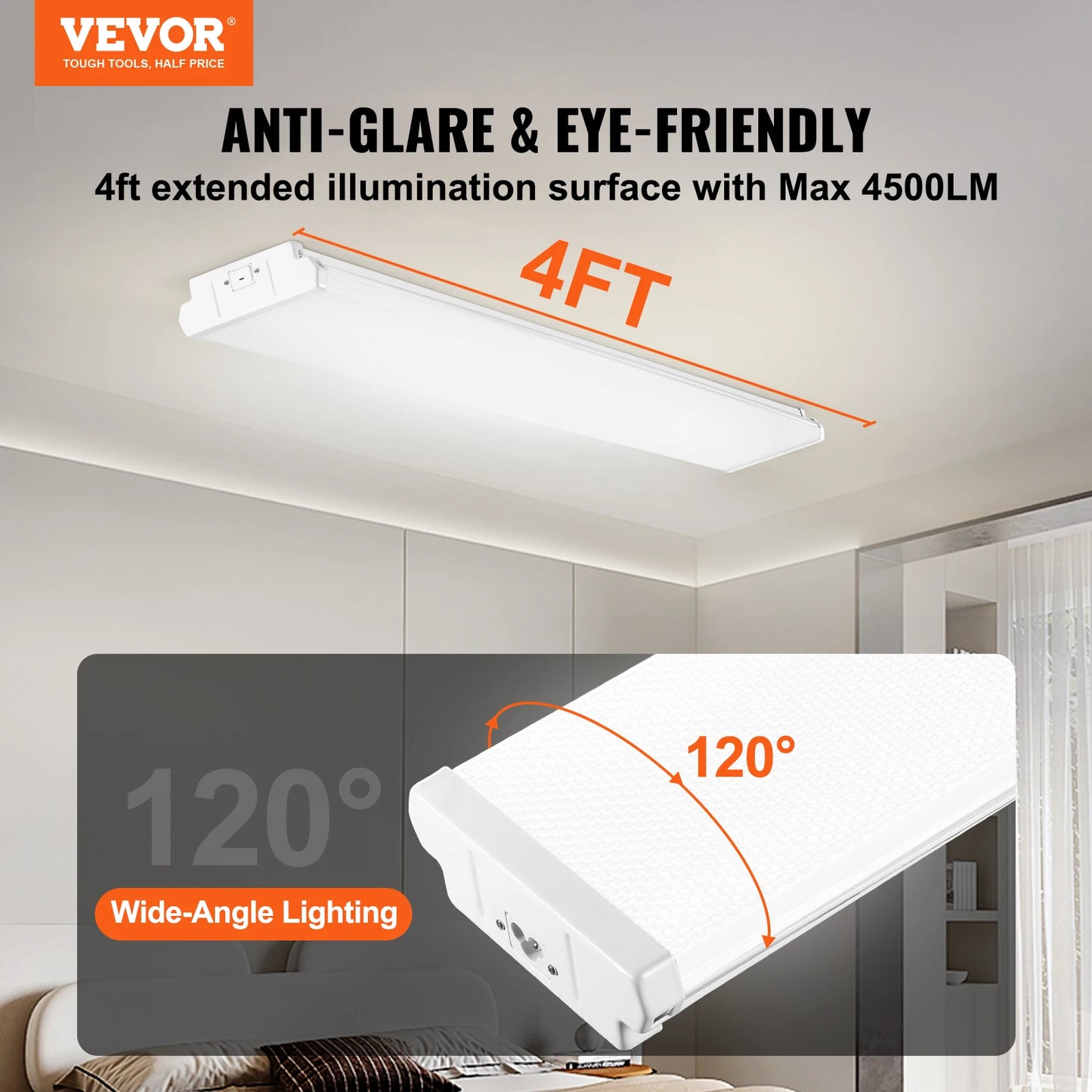 LED Wraparound Shop Light Flush Mount 4Ft 8Ft Dimmable