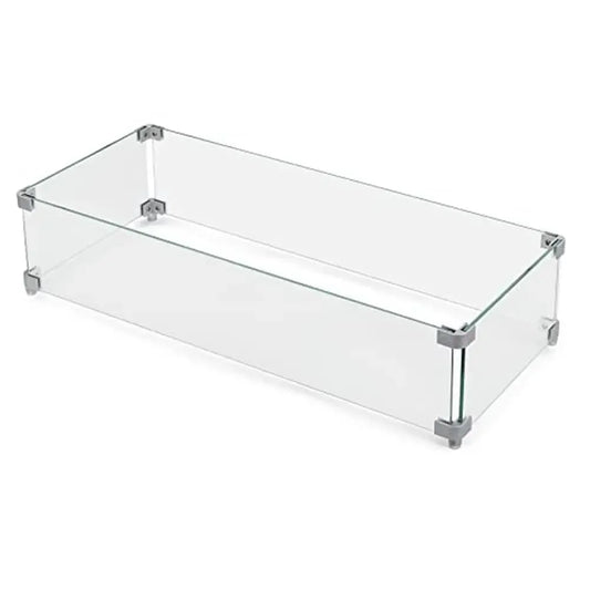 Rectangular Glass Fire Pit Wind Guard Small Outdoor Fire Pit Durable Tempered Glass with Polished Aluminum Brackets Sturdy