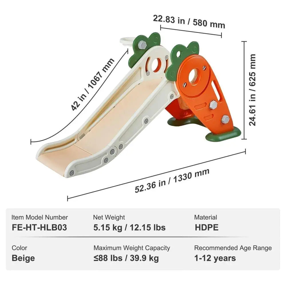 Toddler Slide Climbing Ladder Basketball Hoop for Ages 1 to 12 with Raised Handrail and Anti Slip Strips Indoor Outdoor Up to 88 Pounds