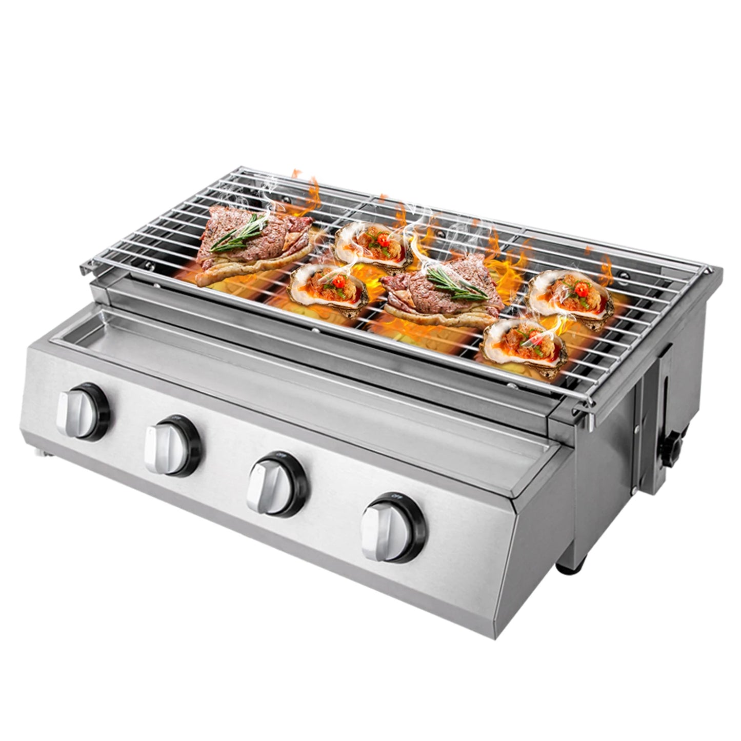 Stainless Steel Smokeless Barbecue Grill 4 Burners LPG Gas Portable Outdoor Patio Garden Grill