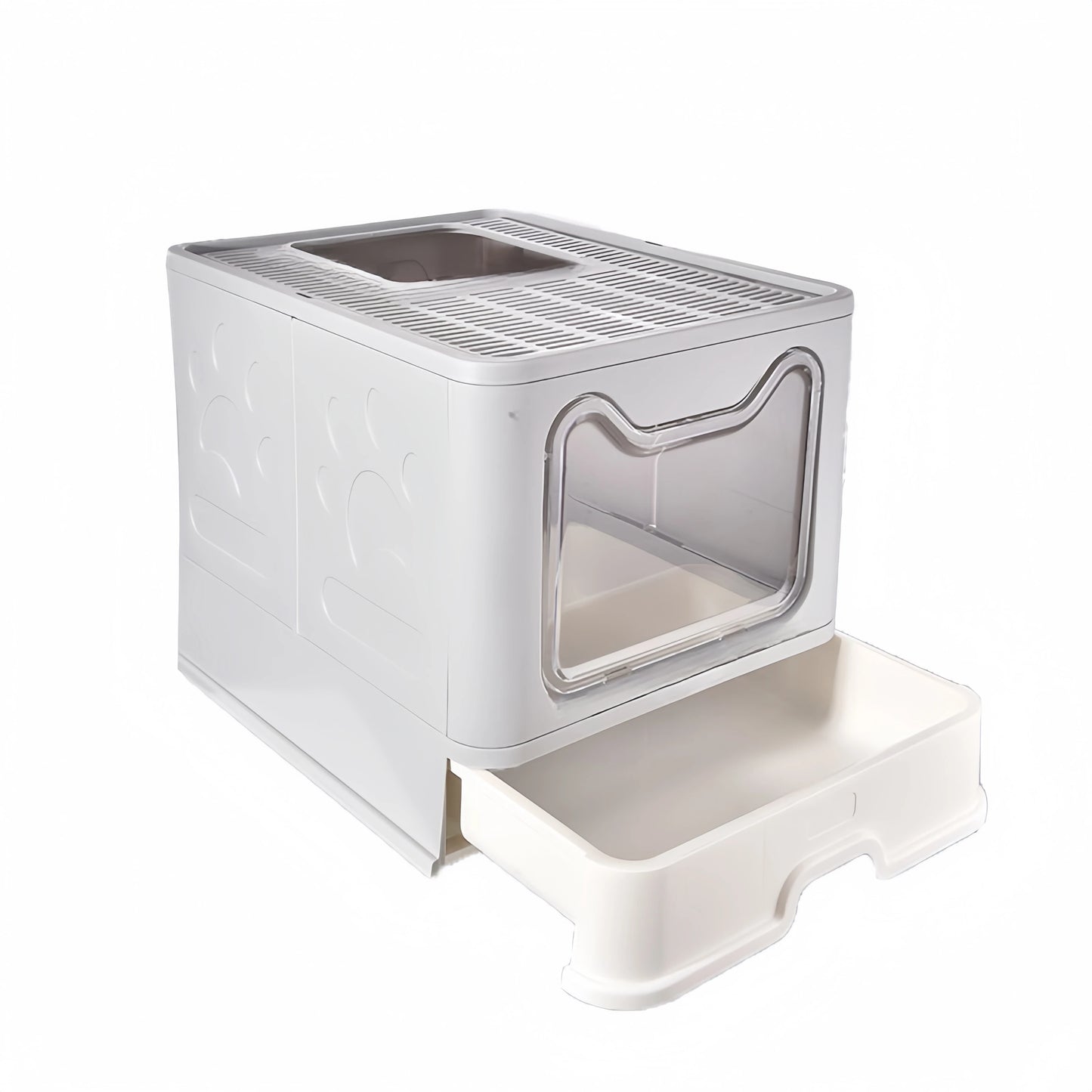 Foldable Litter Box With Drawer And Scooper For Cats