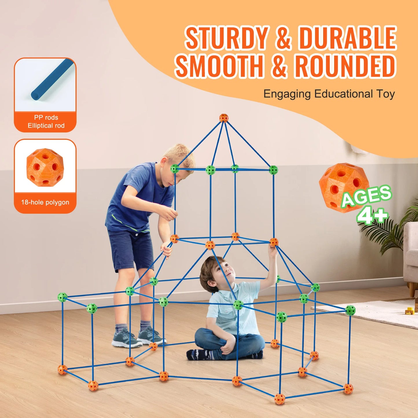 SucceBuy Fort Building Blocks Kids Creative Indoor Play Tent Brick Kit with 80 Rods and 40 Balls for DIY Educational Castle Toys
