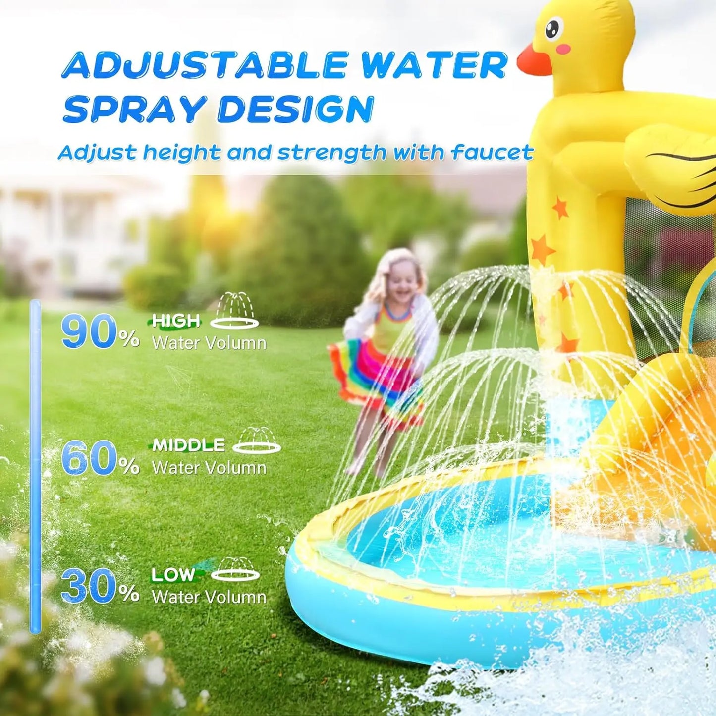 Inflatable Water Slide with Ocean Ball Pit Slide Sprinklers Toddler Bounce House Castle Indoor Outdoor 30s Blow Up Bounce House