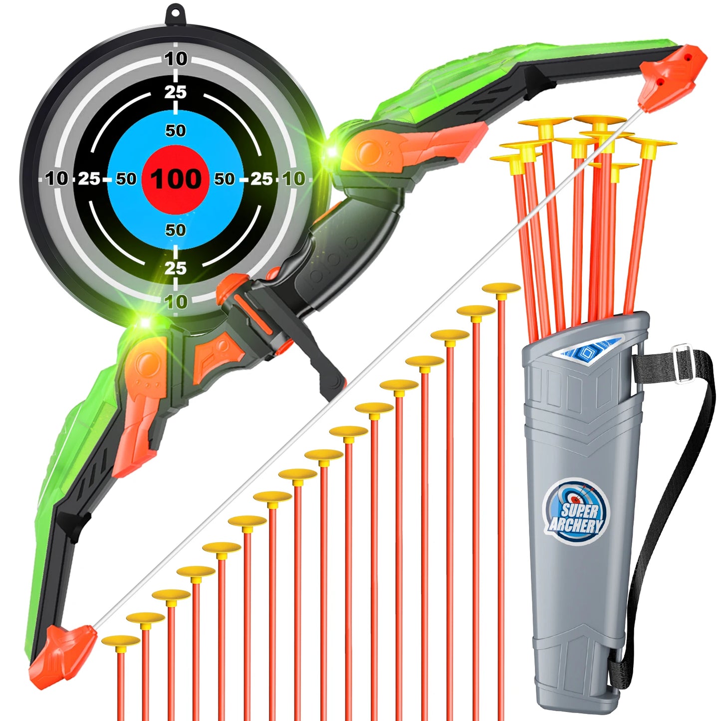 Bow and Arrow Toys with Light Up LED for Kids Age 3 Plus Archery and Target Set Indoor and Outdoor Sports Games