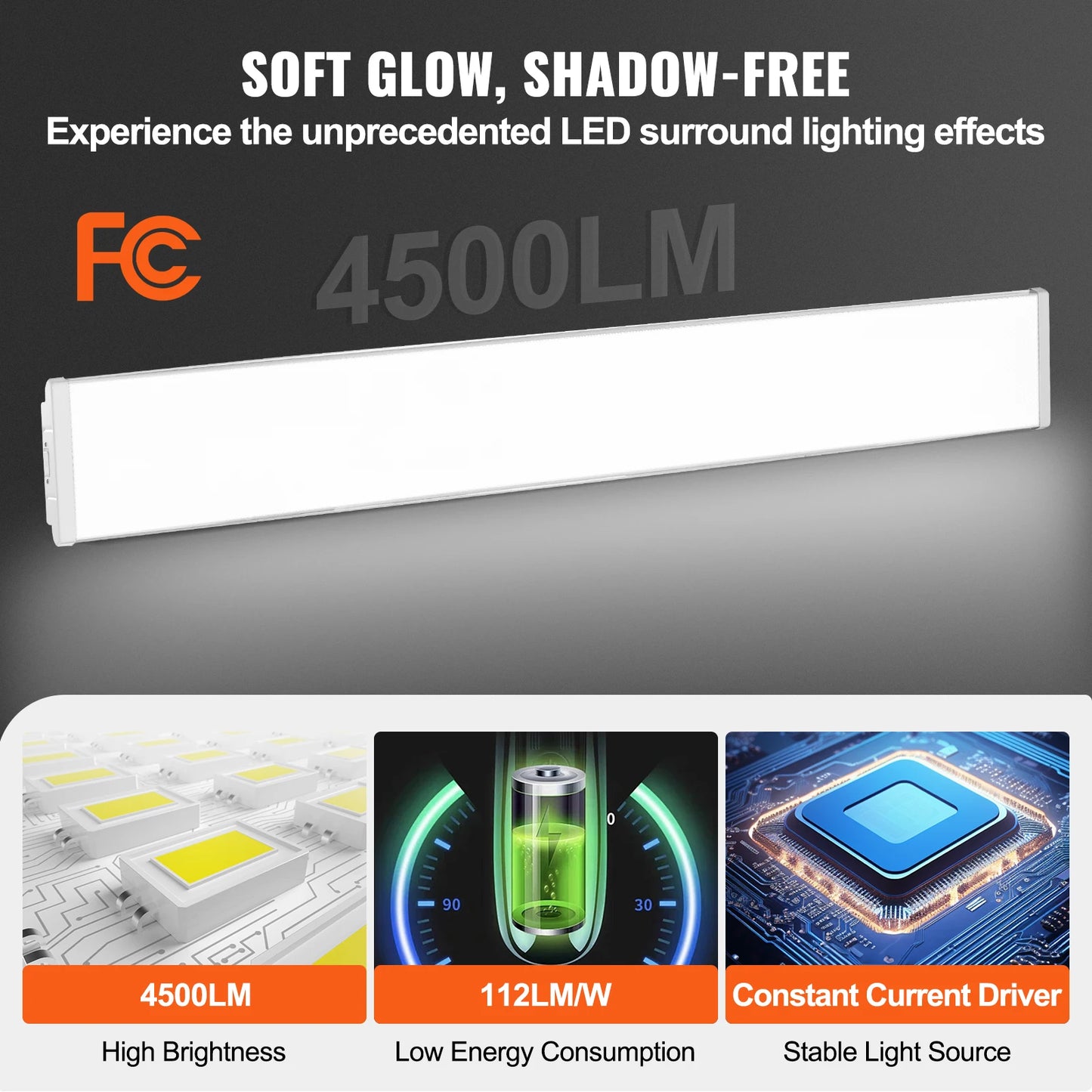 LED Wraparound Shop Light Flush Mount 4Ft 8Ft Dimmable