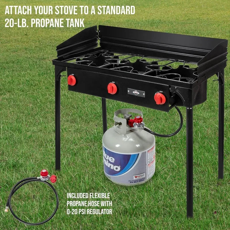 Hike Crew Cast Iron 3 Burner Outdoor Propane Portable Stove