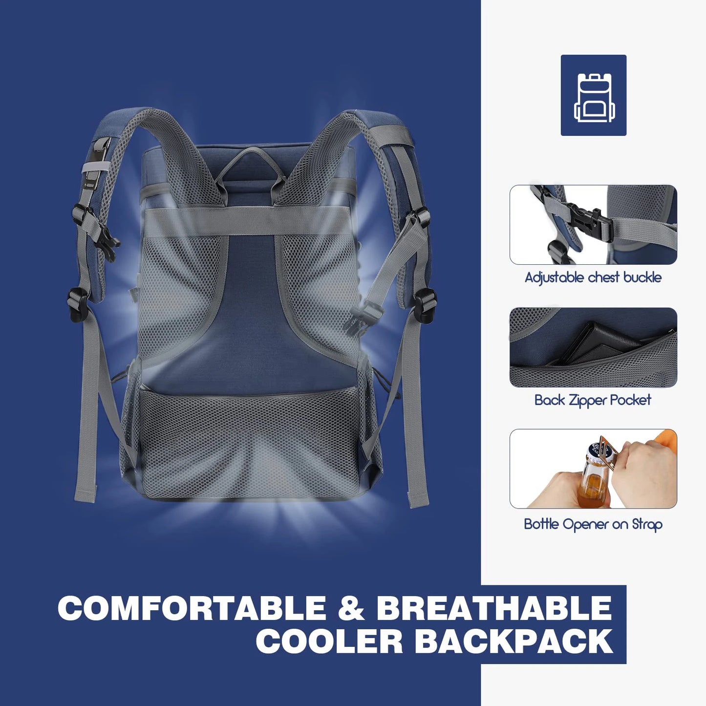 Westtune 35 Can Cooler Backpack Leakproof Insulated Soft Cooler Bag for Camping Beach Hiking Travel