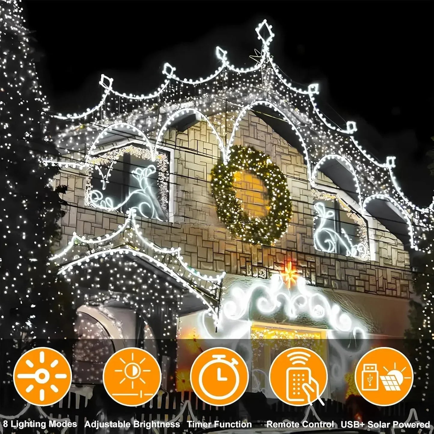 300 LED Solar Rope Lights Outdoor Waterproof 8 Modes