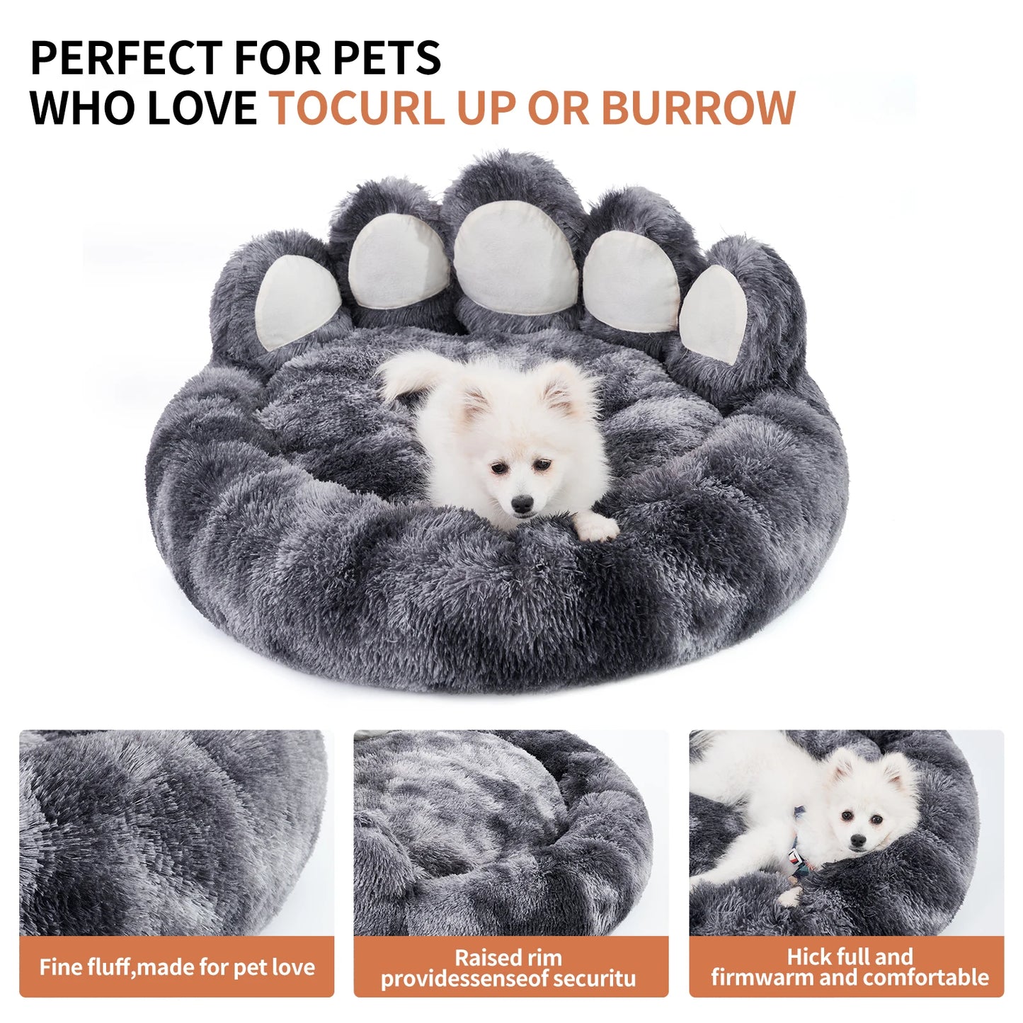 Paw Shape Cozy Dog Bed Warm Fluffy Cushion For Pets