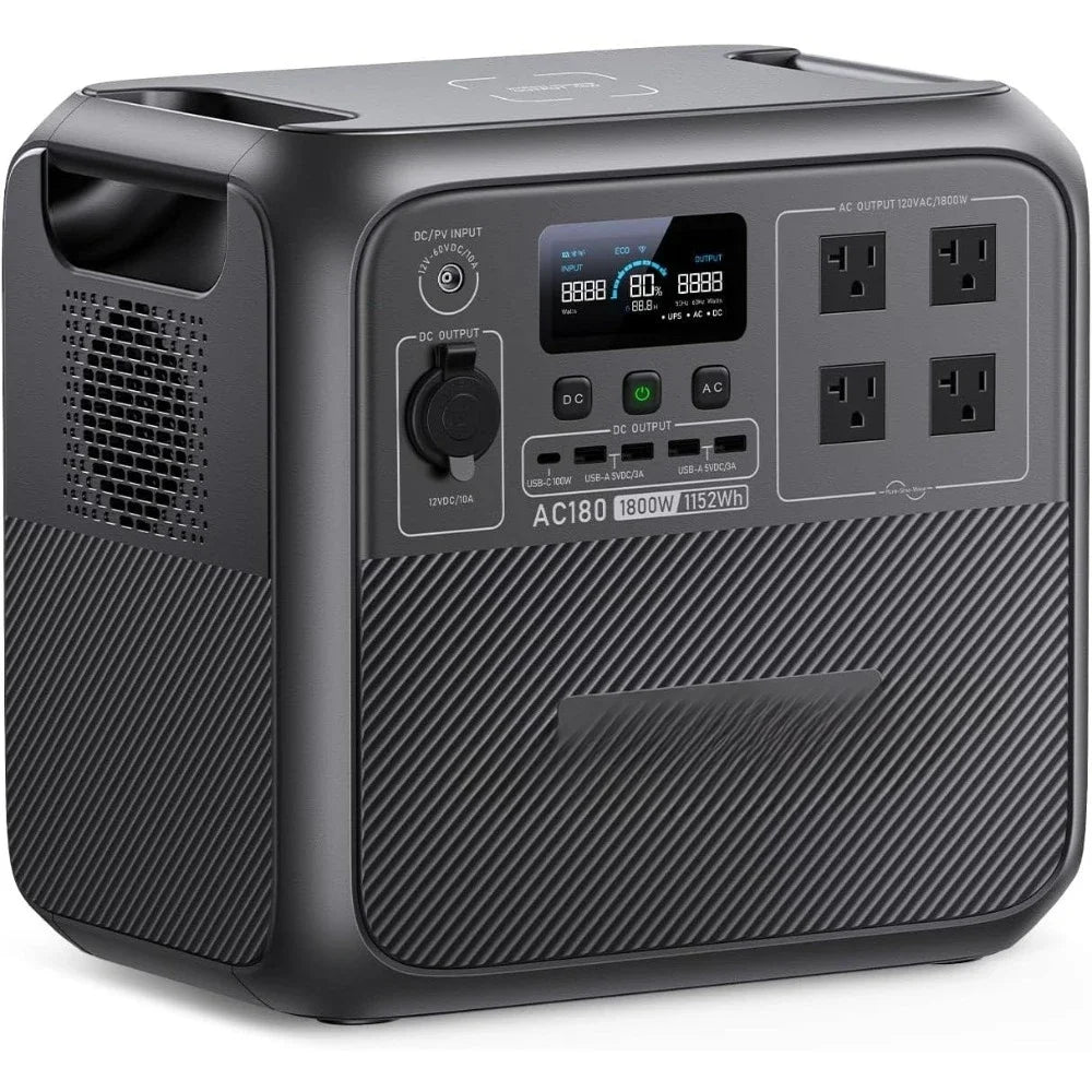Solar Generator AC180 1152Wh LiFePO4 Battery 4 AC Outlets 1800W Portable Camping Power Station