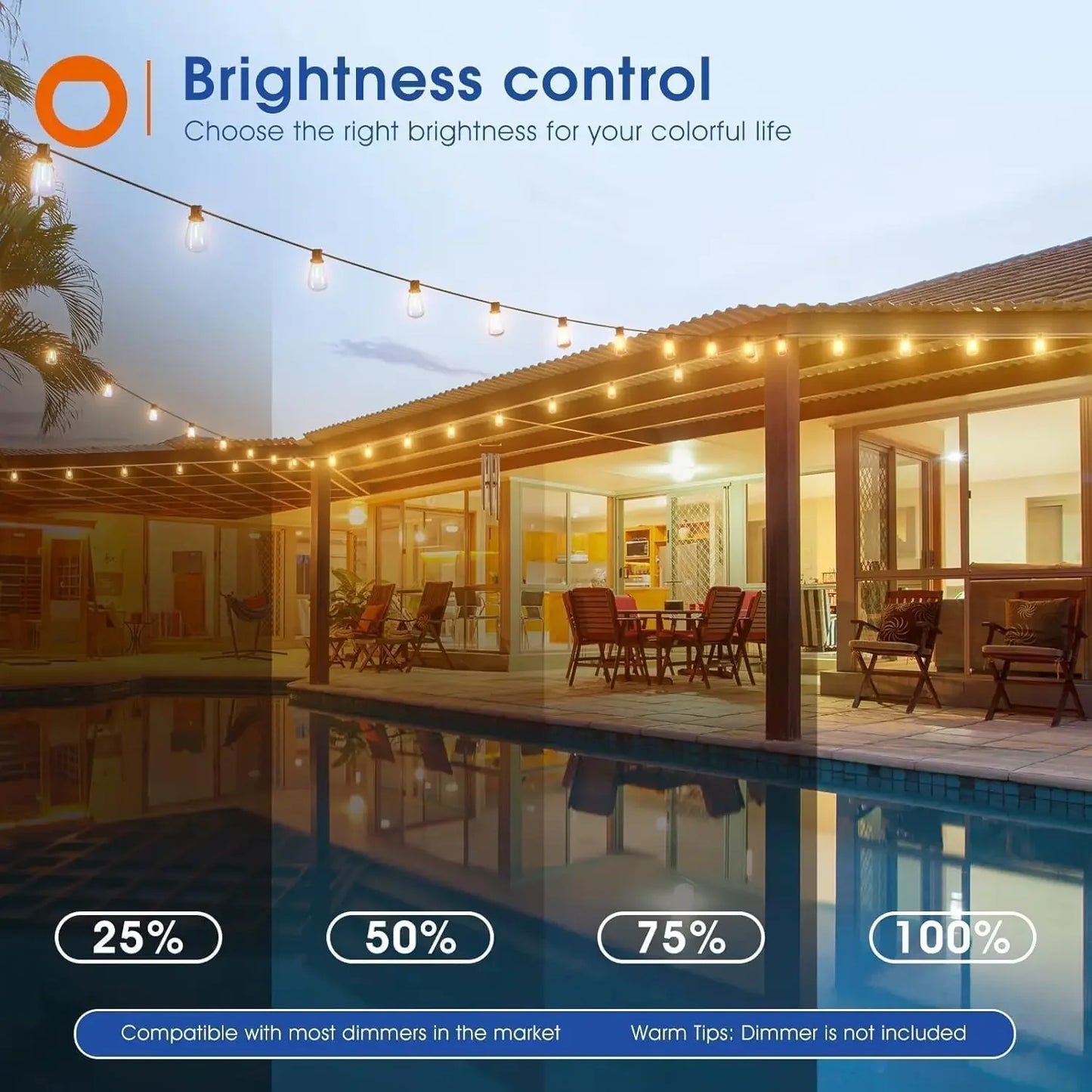 150FT LED Outdoor Patio String Lights Waterproof Dimmable