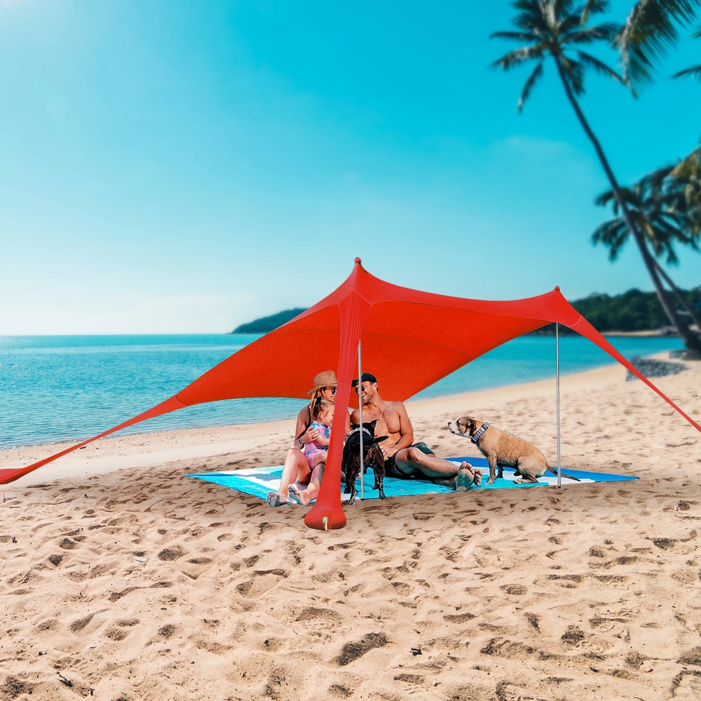 Red 2m By 1.6m Beach Sunshade Tent For 2 To 3 People