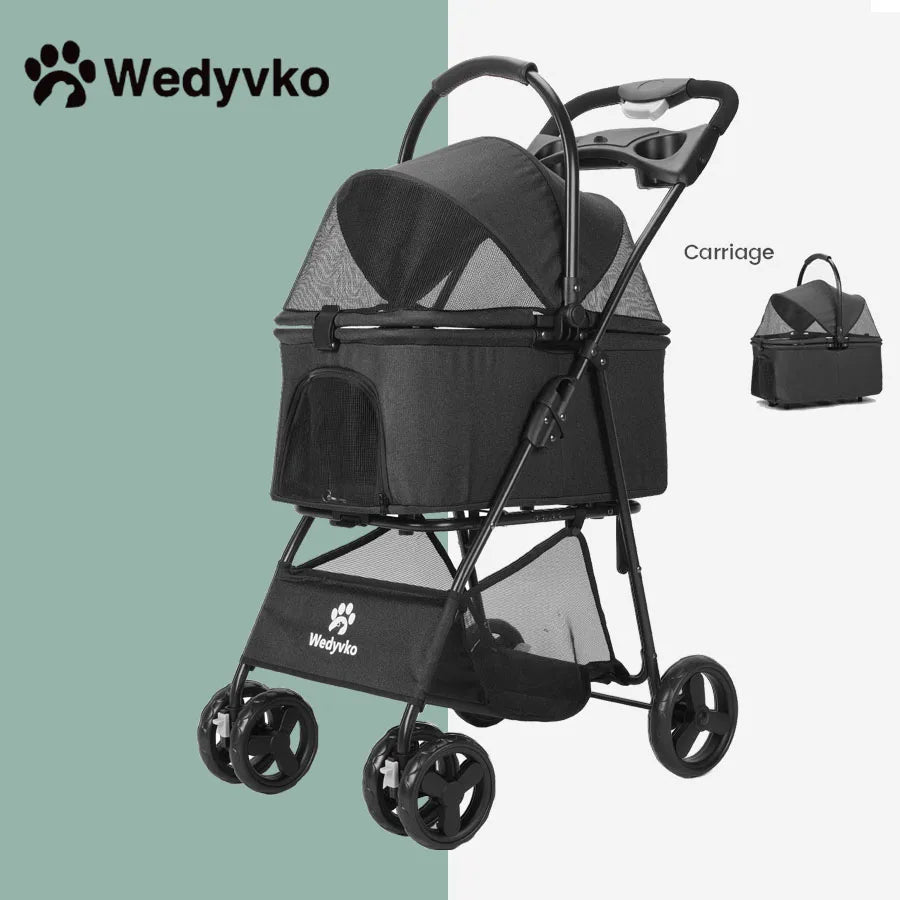 Wedyvko Portable Small Dog Stroller With Folding Basket