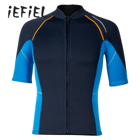 1.5mm Neoprene Men Wetsuit Top Short Sleeve Front Zip Rash Guard For Swimming