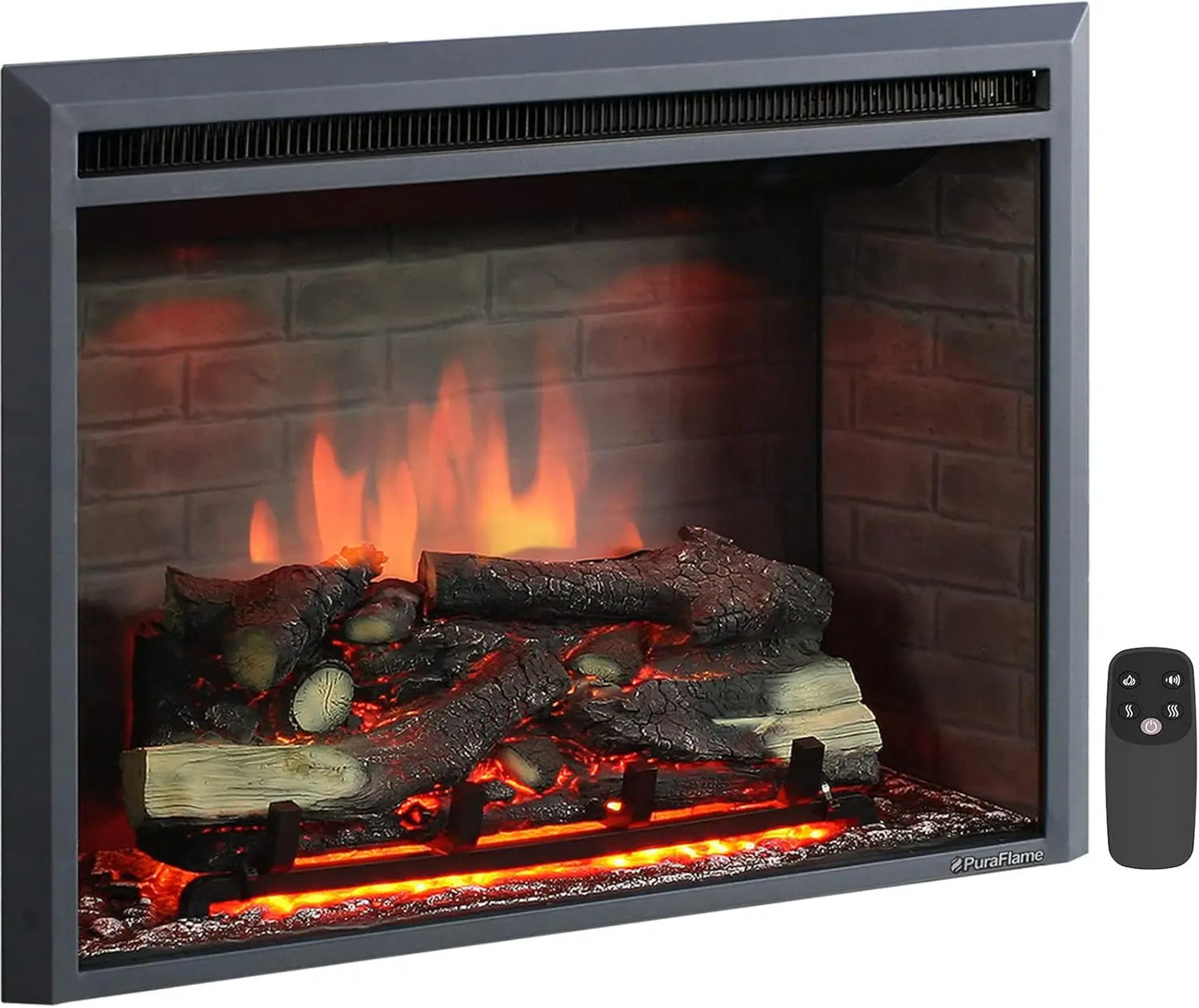 Electric Fireplace Insert With Fire Crackling Sound Remote Control 750 1500W Black 33 1/16 Inches Wide 25 9/16 Inches High