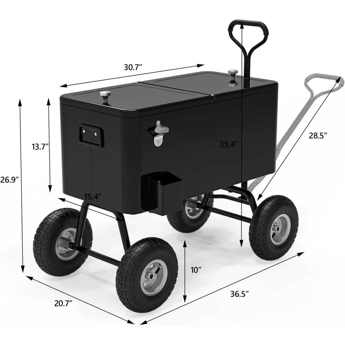 80 Quart Wagon Rolling Cooler Ice Chest with Long Handle and 10 Inch Wheels Portable Beach Patio Party Bar Cold Drink Beverage