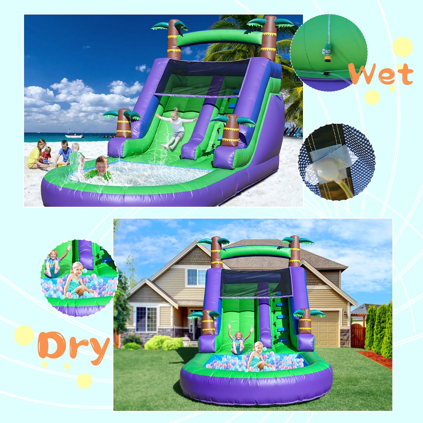 Giant Commercial PVC Inflatable Bounce House Tropical Water Slide for Kids Party Children's Playground Toys