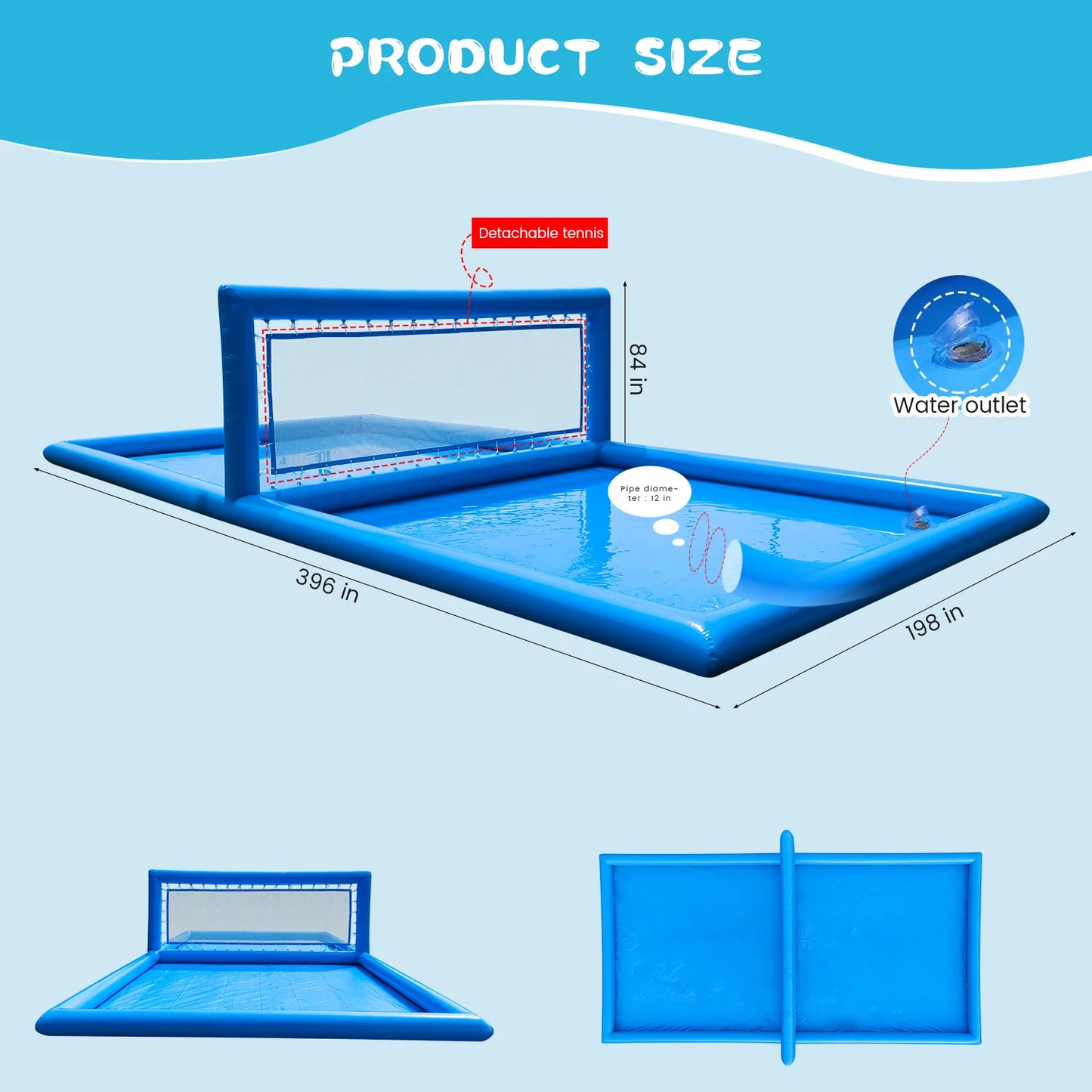 Inflatable Air-Inflated Family Fun Portable Outdoor Volleyball Court for Kids and Adults with 800W Air Blower 10x5x2.1m
