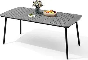 Black Outdoor Dining Table 70 Inch Patio Rectangle Table with Umbrella Hole Aluminum Frame for 4 to 6 People