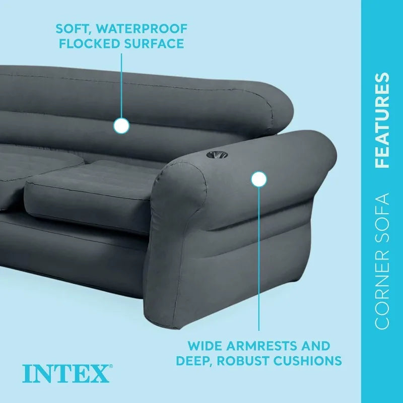 Intex Inflatable L Shaped Corner Sofa Velvet Air Couch