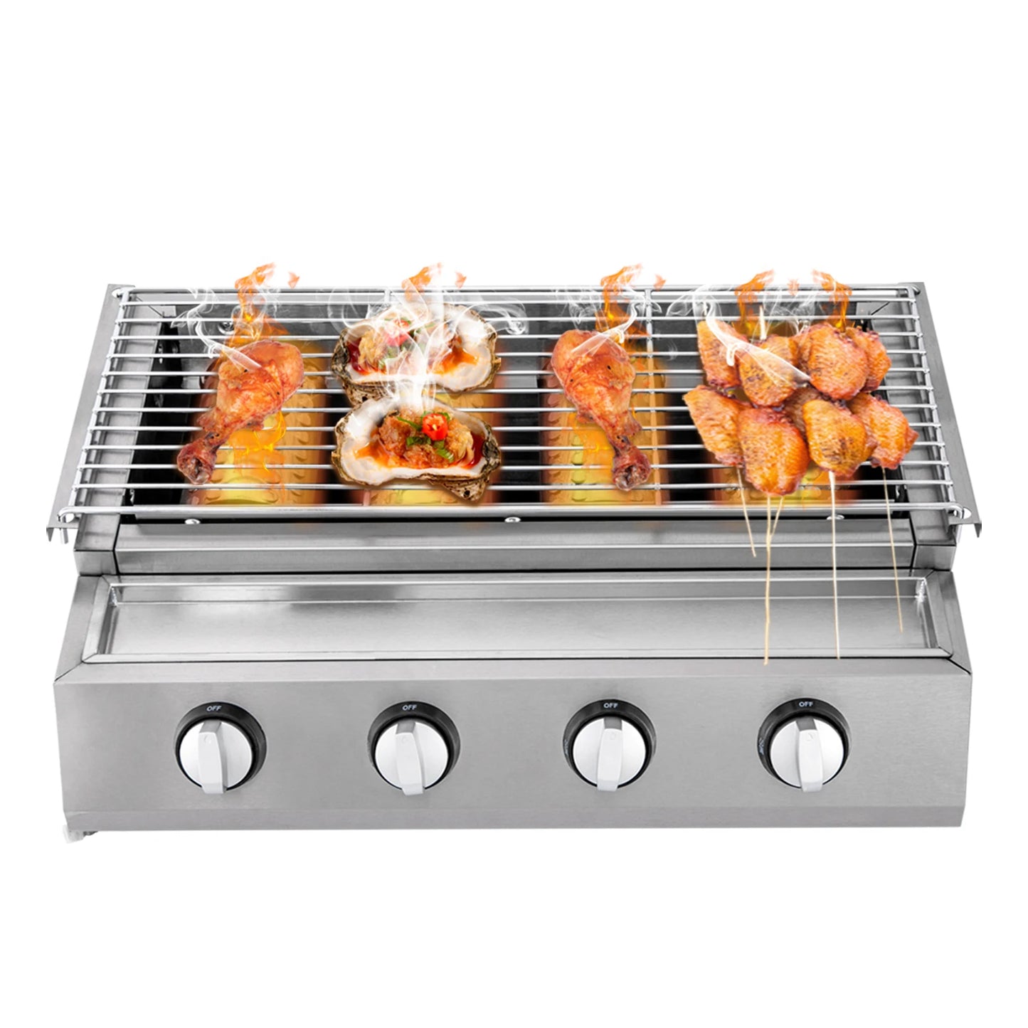 Stainless Steel Smokeless Barbecue Grill 4 Burners LPG Gas Portable Outdoor Patio Garden Grill