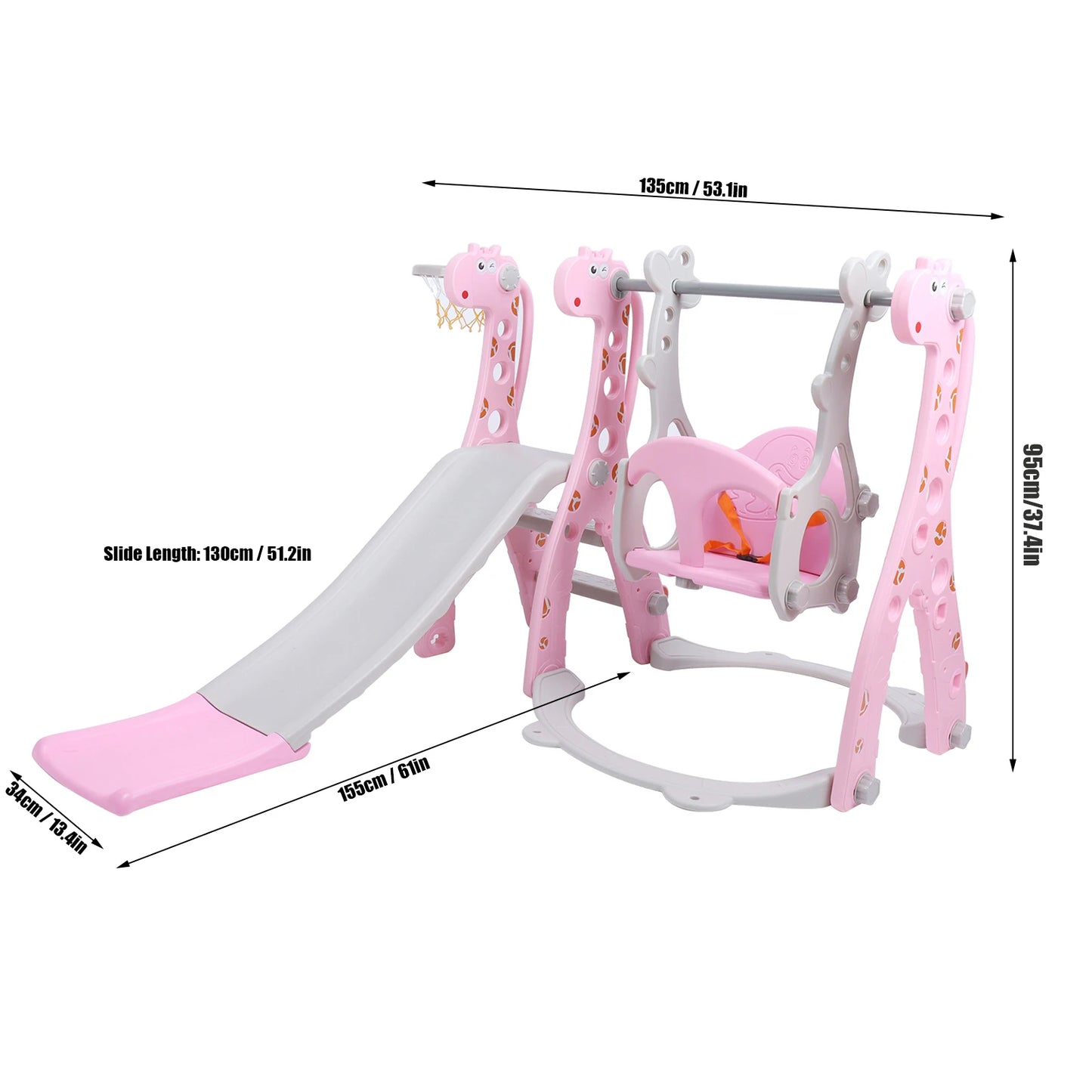 Children Play Slide Set Toddler Climber Swing Set with Basketball Hoop Indoor Outdoor Play Equipment
