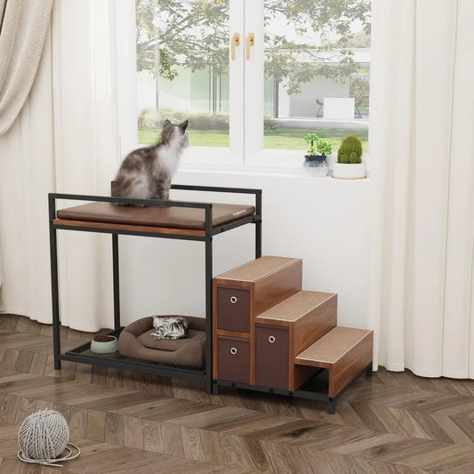 Dog Window Perch Non Slip Pet Bunk Bed With Drawers