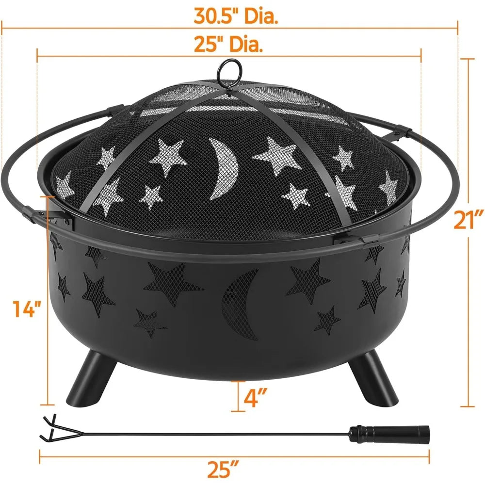30 Inch Wood Burning Fire Pit with Spark Screen and Poker for Outdoor Patio Backyard Garden
