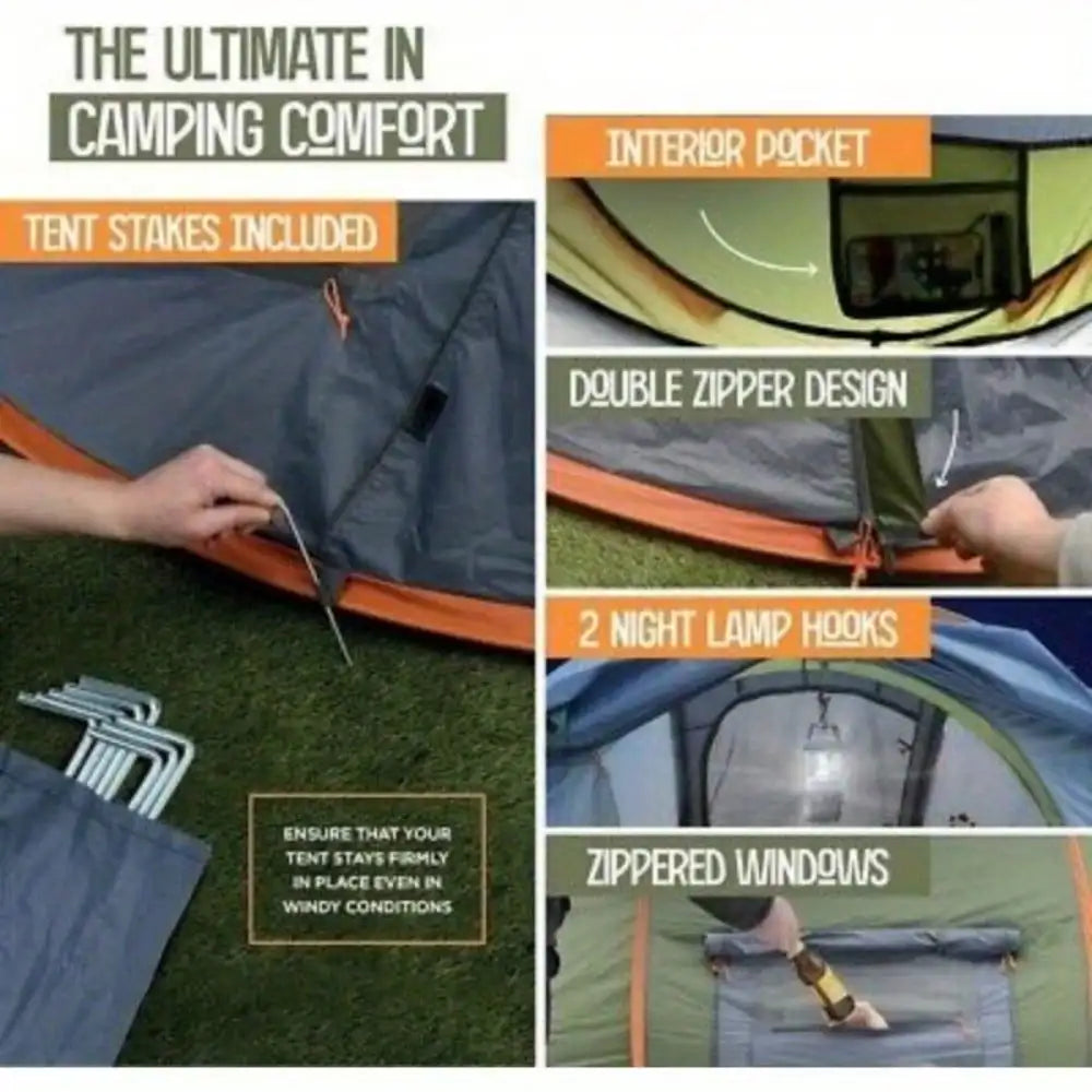 4 Person Pop Up Camping Tent Waterproof UPF 50 Shade