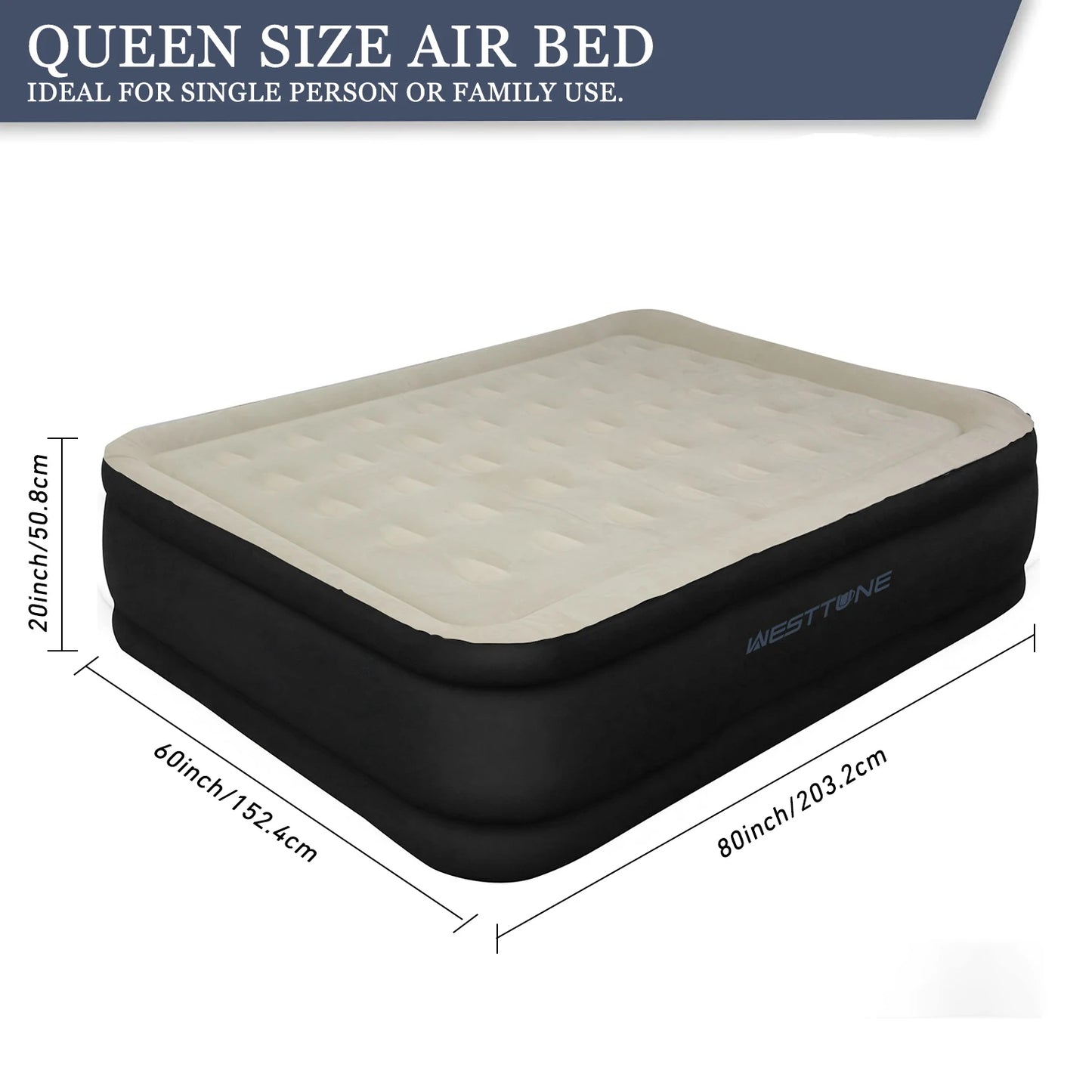 Queen Air Mattress 80x60x20in Flocking Pillow Top With Pump