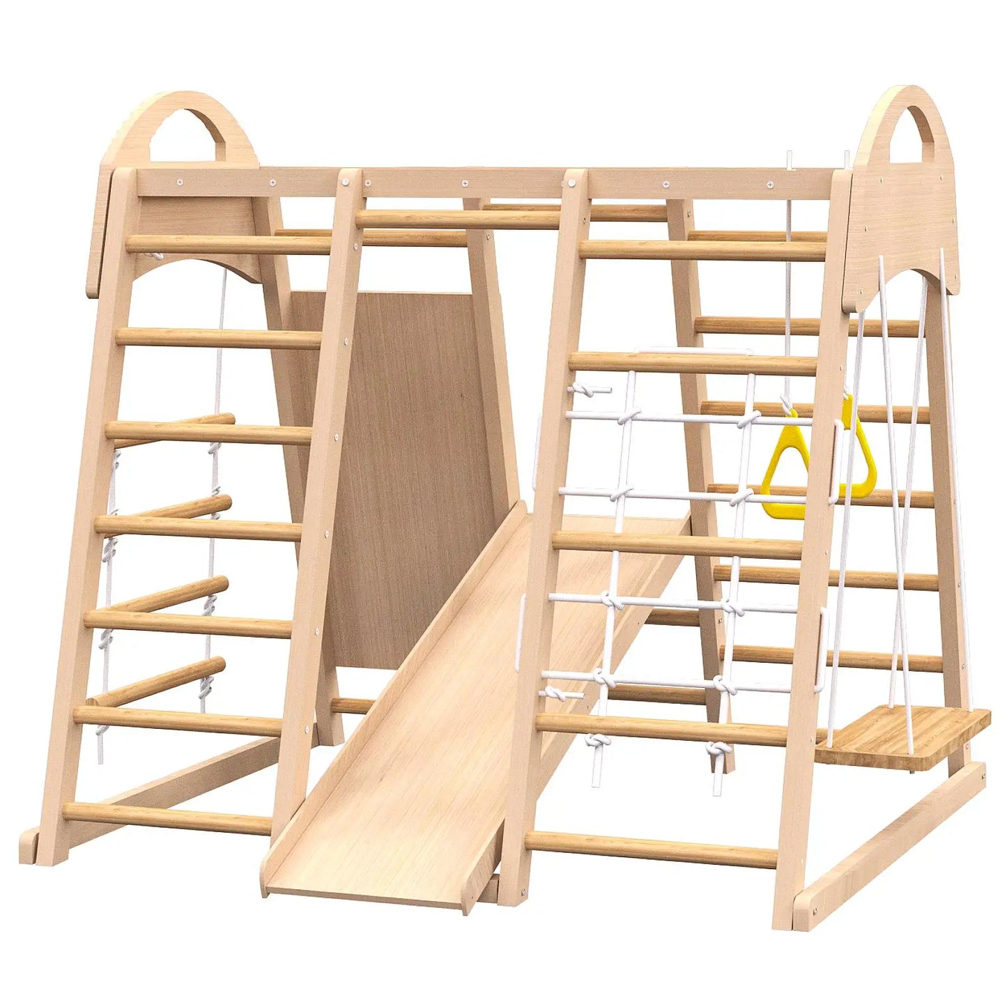 7 in 1 Indoor Jungle Gym Playset for Kids 2 to 6 Years Slide Climbing Wall Swing Monkey Bars Montessori Wooden Playground