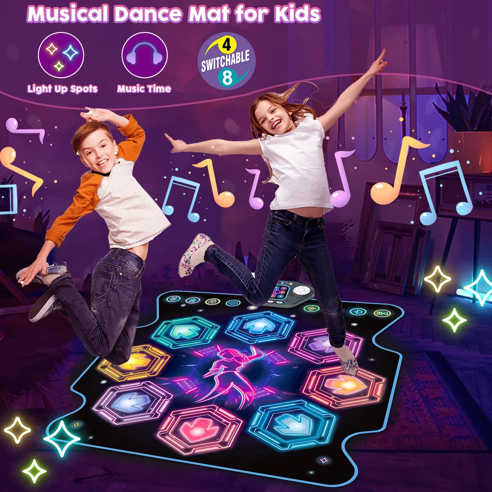 Vatos Dance Mat For Kids 27 Levels 8 LED Keys Bluetooth 5 Game Modes Built In Music Outdoor Fun Party Toys Ages 3 And Up
